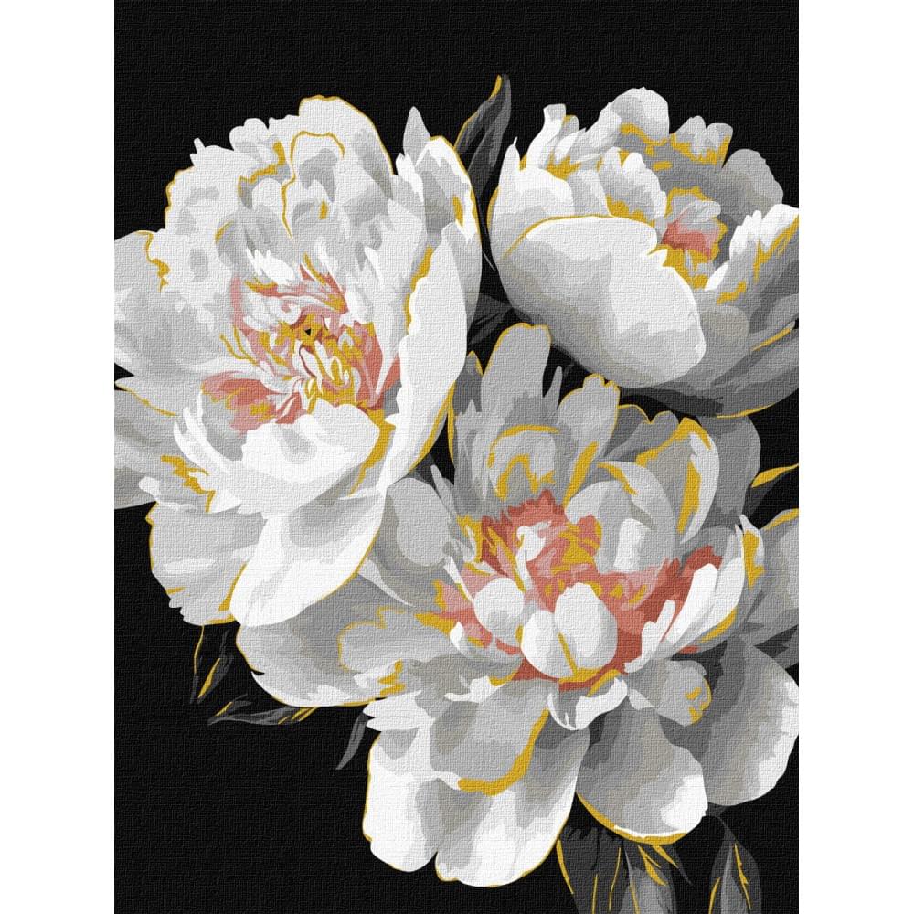 Набір для розпису по номерах "Білосніжні бутони з фарбами металік" Ideyka 30х40см КНО3297