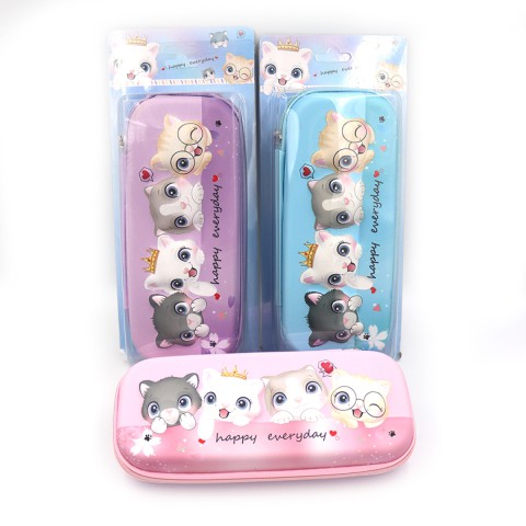 Пенал жорсткий об’ємний Котики, 21.5x4x8.5 см, PVC, 0913P (В асортименті)