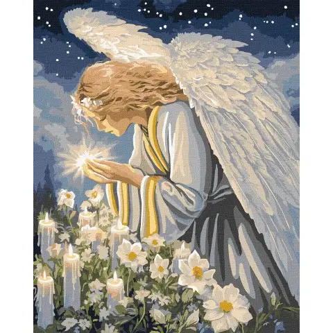 Набір для розпису по номерах Молитва янгола з фарбами металік, Ideyka, 40x50 см, КНО8528
