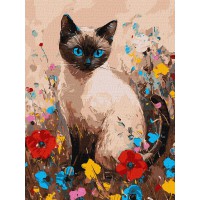 Набір для розпису по номерах Кішечка у квітах, Ideyka, 30x40 см, КНО6694