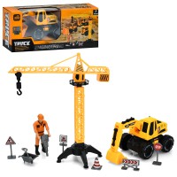 Набір будтехніки, 210-162C, екскаватор інерційний, кран, звук, світло, рухливі деталі, фігурка, дорожні знаки
