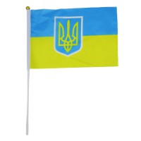 Прапор України з тризубом 14×21 см, паличка 30 см, 12 шт