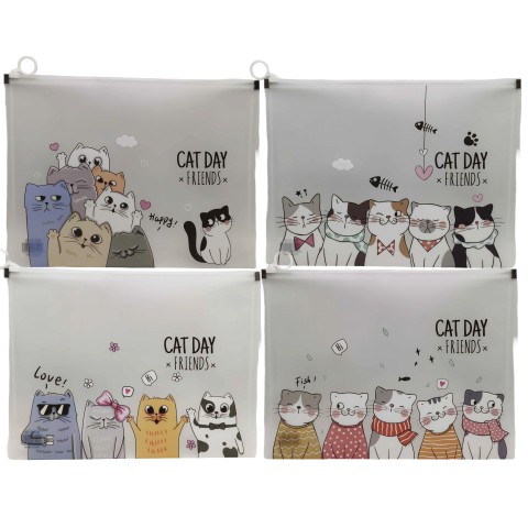 Папка для зошитів на змійці, А4+, Коти, 33x24.5 см, 20 мкм, 2 шт. в упаковці, 6150 (В асортименті)