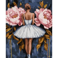 Картина за номерами Балерина з рожевими півоніями металік extra Ideyka 40×50 см КНО8662