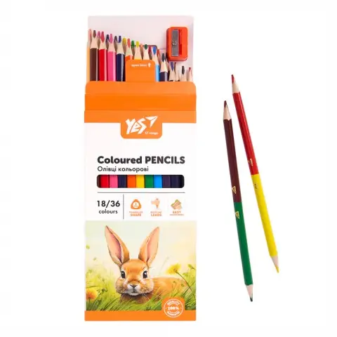 Олівці кольорові Yes Orange Line, 18/36 кольорів, з точилкою