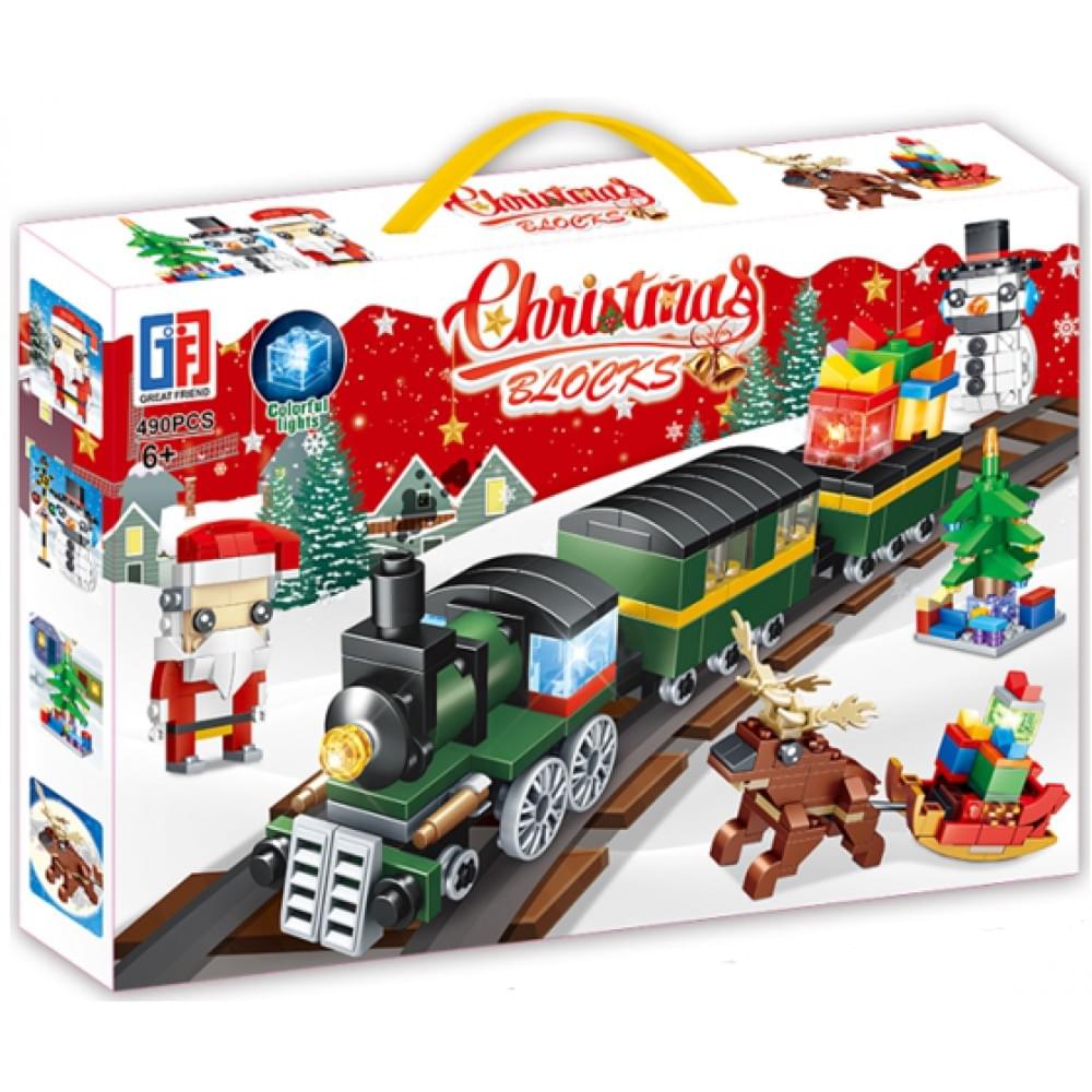 Конструктор 490 деталей "Потяг, Д.Мороз, сніговик, ялинка, олень" (2*18)