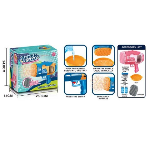 Пістолет з мильними бульбашками, акумулятор 3.7 V, зі світловими ефектами, з мильним розчином, USB кабель