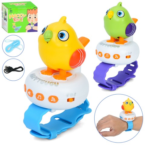 Птах, 9 см, повторюшка, браслет, музика, звук, свисток, акумулятор, USB-зарядка, 1801 (В асортименті)