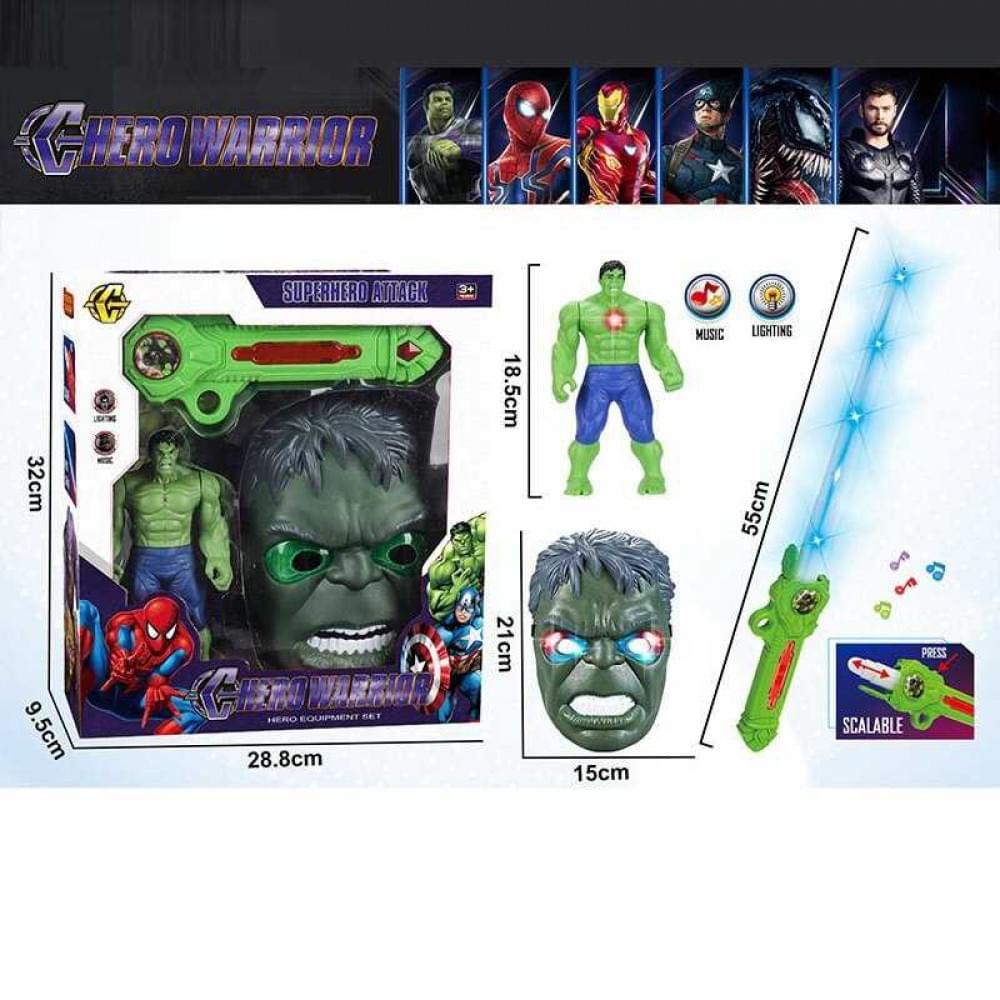 Набір героя меч, маска, фігурка героя, підсвічування, звукові ефекти, регульована довжина меча, реагує на рух, в кор. /30-2/