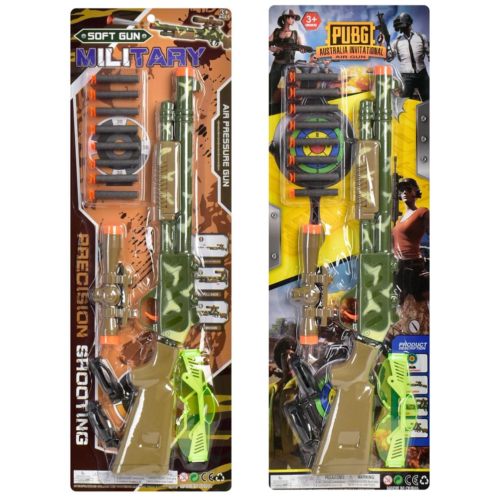 Рушниця 52см, м'які кулі-присоски 8шт, окуляри, 2види, кор, 62-21-2,5см /48/