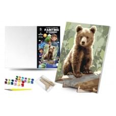 Набір для розпису по номерах Qbee "Допитливий ведмедик" з дерев'яною підставкою 30х40 см QB913-018
