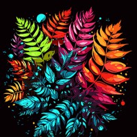 Набір для розпису по номерах Папоротник у квітковому аранжуванні, на чорному фоні, 40x40 см