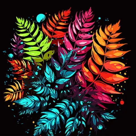 Набір для розпису по номерах Папоротник у квітковому аранжуванні, на чорному фоні, 40x40 см