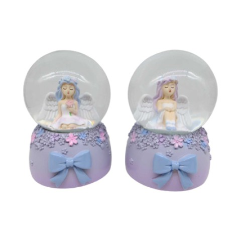 Сувенір керамічний Сніжна куля Ангел, 80 мм, зі світловими та музичними ефектами
