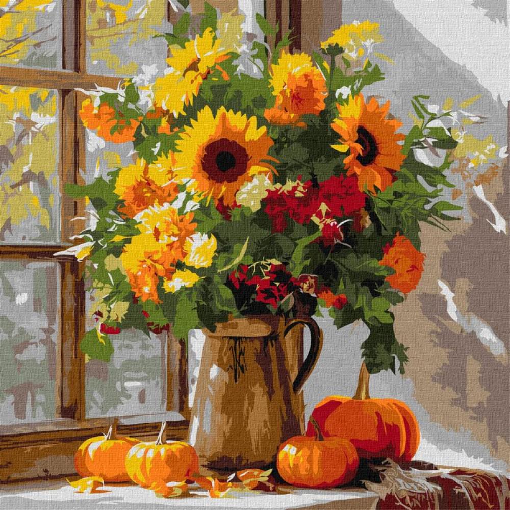 Набір для розпису по номерах "Осінній букет із соняхів" Ideyka 40х40 см КНО5740
