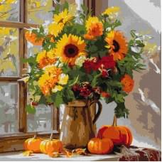 Набір для розпису по номерах "Осінній букет із соняхів" Ideyka 40х40 см КНО5740