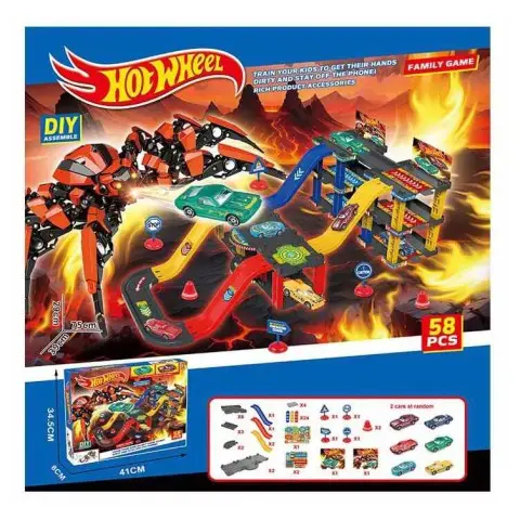 Трек 58 елементів 3 поверхи парковка 2 металопластикові машинки T876-4