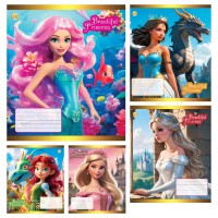 Зошити учнівські 12 аркушів клітинка Тверда Принцеси, 25 шт. в упаковці