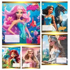 Тетради ученические 12 листов клетка Твердая Принцессы, 25 шт. в упаковке