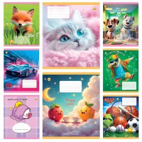 Зошити учнівські 12 аркушів коса лінія Тверда Мікс 6, 25 шт. в упаковці