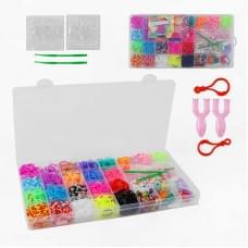 Набір резиночок для плетіння, 23 кольори, пластикова фурнітура, гачок, рогатка, карабіни, намистинки, букви, підвіски, бокс-органайзер C74659