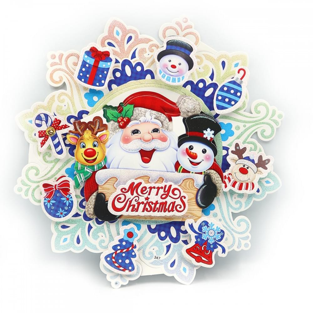 Підвіс вінок "Санта та сніговик з Новим Роком" 39*39см, 1шт./етик.