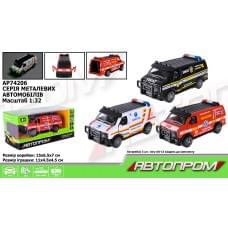 Машина мет. АВТОПРОМ 1:32,3 кольори, відкр.двері, батар.,світ., звук,кор.15*6,5*7см /48/