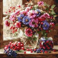 Набір для розпису по номерах Букет і фрукти, Ideyka, 40x40 см, КНО5728