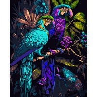 Набір для розпису по номерах Папуги на гілці, Strateg, на чорному фоні, 40x50 см, AH1012