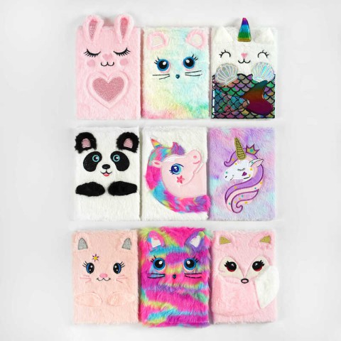 Блокнот з хутряною обкладинкою, тваринка, у лінійку (В асортименті)