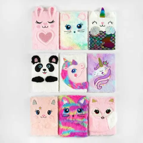 Блокнот з хутряною обкладинкою, тваринка, у лінійку (В асортименті)