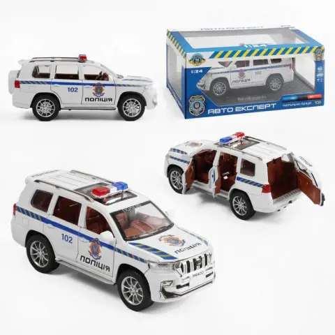 Машина Поліція 41952, 1:24, металопластик, інерція, звук, світло, двері