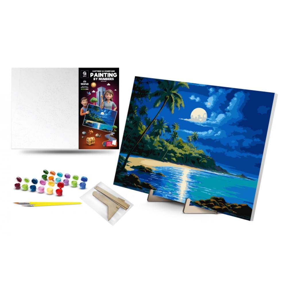 Набір для розпису по номерах Qbee "Місячне сяйво" з дерев'яною підставкою 40х50см QB900-035