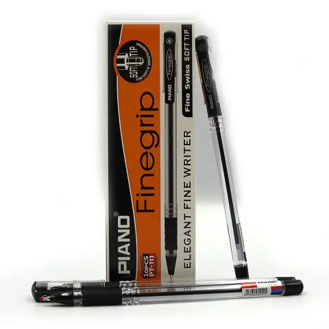 Ручка масляная Piano, черная, грип, 10 шт.
