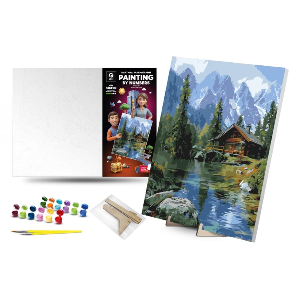 Набір для розпису по номерах Qbee "Гірська ріка" з дерев'яною підставкою 40х50см QB900-084
