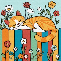 Набір для розпису по номерах для дітей 5+ Котик на паркані, Ideyka, 25x25 см, КНО1232