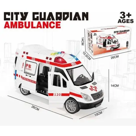 Машина інерційна Швидка допомога підсвічування відчиняються дверцята звук гумові шини 139-1