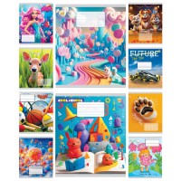 Зошити учнівські 12 аркушів клітинка Люкс Мікс 1, 25 шт. в упаковці