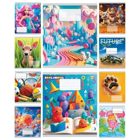 Зошити учнівські 12 аркушів клітинка Люкс Мікс 1, 25 шт. в упаковці