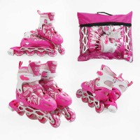 Роликові ковзани, розмір 29-33, PVC колеса, устілка 16-19 см, рожевий, INLINE SKATE, 24010-S