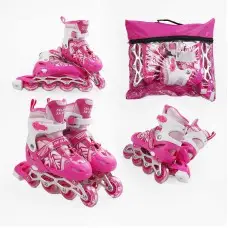 Роликові ковзани, розмір 29-33, PVC колеса, устілка 16-19 см, рожевий, INLINE SKATE, 24010-S