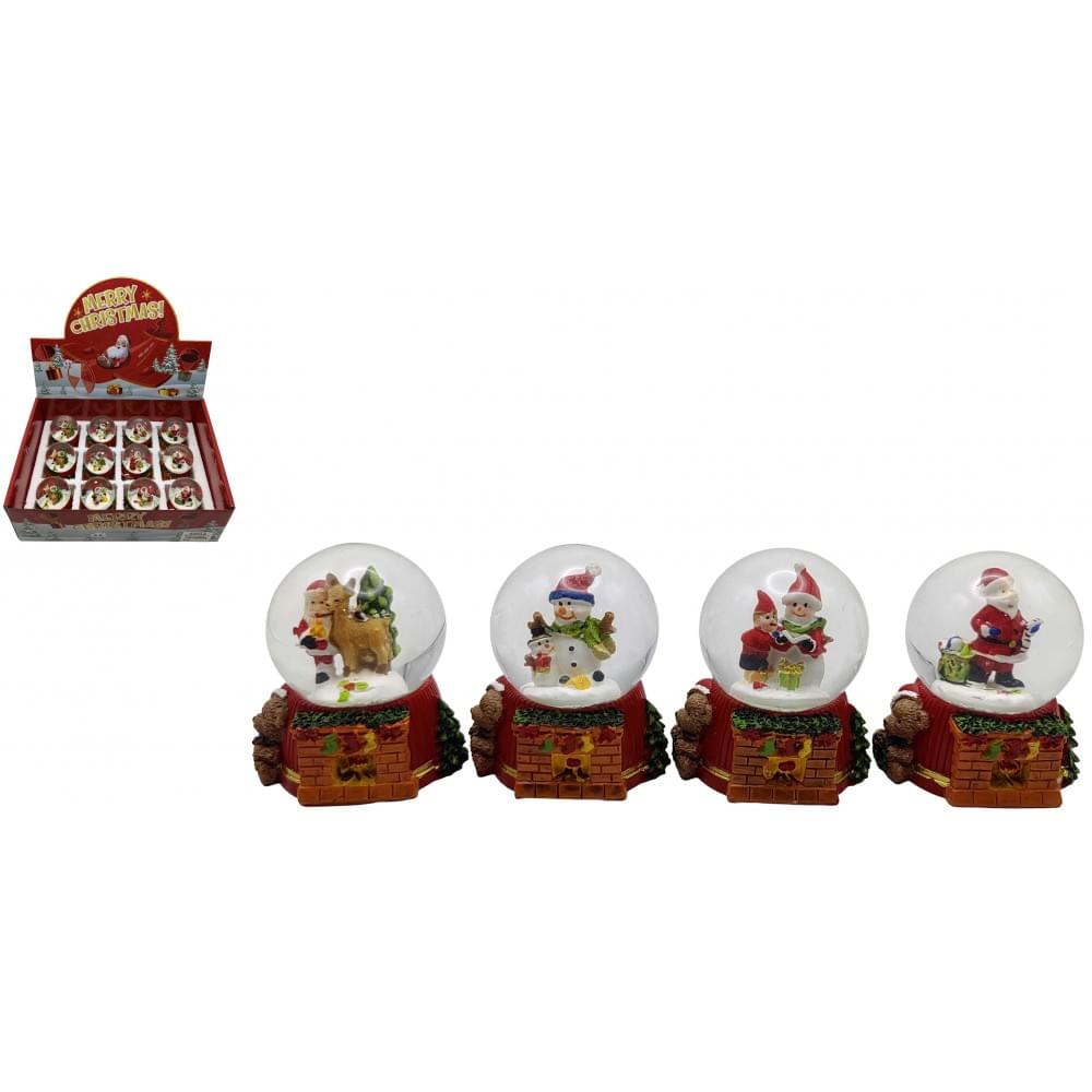 Сувенір "Куля снігова 45мм - Д.Мороз, Сніговик на каміні" в/в 4в.(12*12)