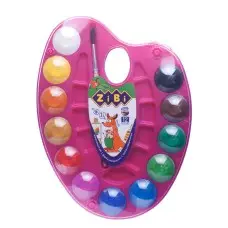 Краски акварельные на палитре, 12 цветов, натуральная кисть, розовый