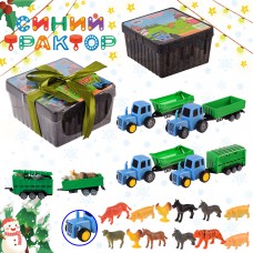 Ігровий набір синій трактор rus з причепом та твариною, подарунковому боксі 11, 5*6, 5*12, 5см256