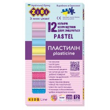 Пластилін pastel 12 кольорів, 200г (8 пастель + 4 глітер), kids line zb. 6240