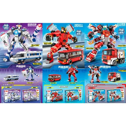 Конструктор робот+транспорт тролейбус трейлер поїзд L33014-17-19