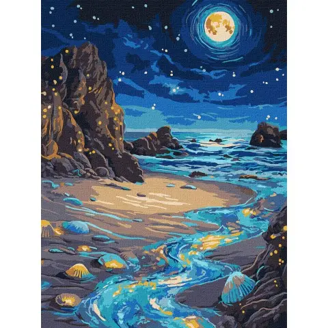 Набір для розпису по номерах Сяючий берег з фарбами металік extra, Ideyka, 30x40 см, КНО6387