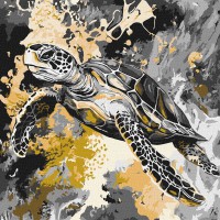 Набір для розпису по номерах Золота черепаха з фарбами металік extra, Ideyka, 40x40 см, КНО6734