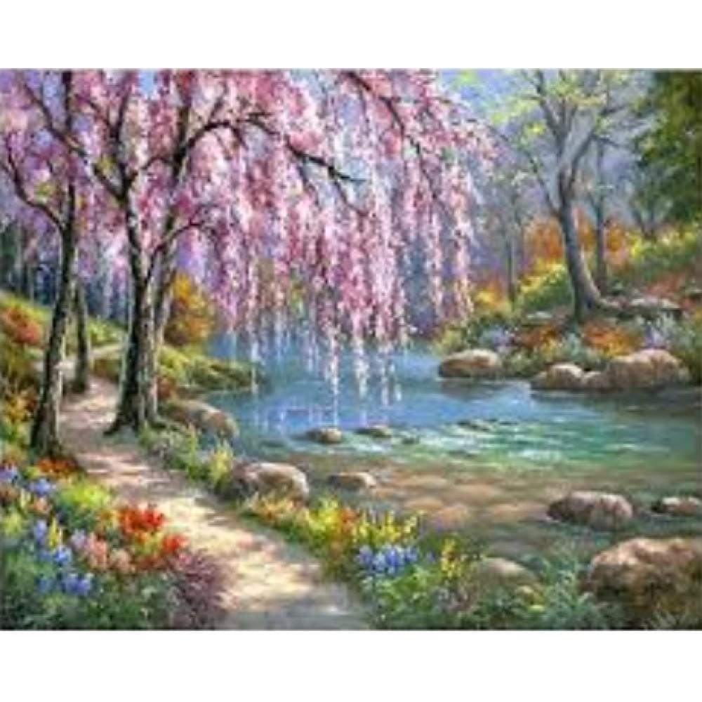 Алмазна мозаїка за номерами 30*40 "Лісова річка" карт уп. (полотно на рамі)