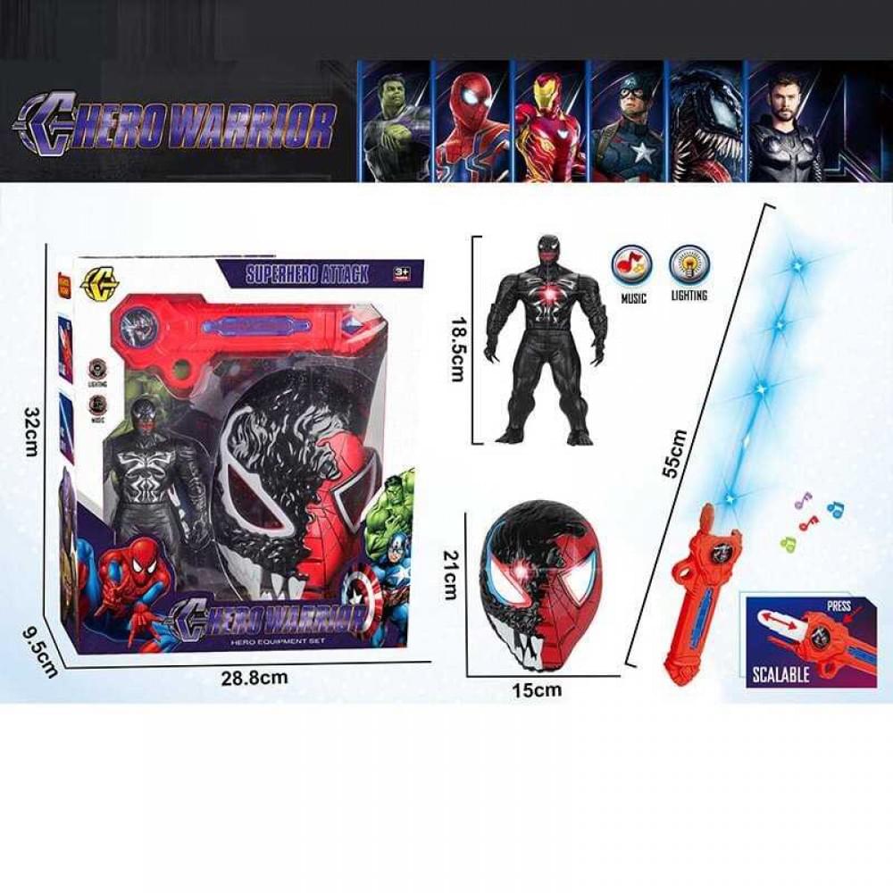 Набір героя меч, маска, фігурка героя, підсвічування, звукові ефекти, регульована довжина меча, реагує на рух, в кор. /30-2/